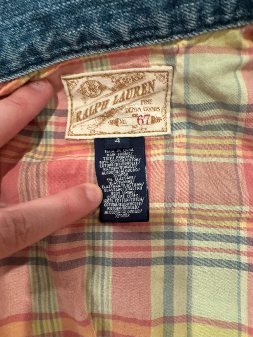 Polo Ralph Lauren Fine Denim Goods Denim Jacket with Plaid Lining Girl's Size 4 - Picture 4 of 11